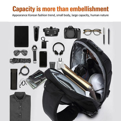 Anti Theft Men Waterproof Crossbody Bag With USB Port - Dark Grey