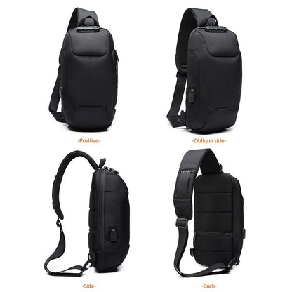 Anti Theft Men Waterproof Crossbody Bag With USB Port - Dark Grey