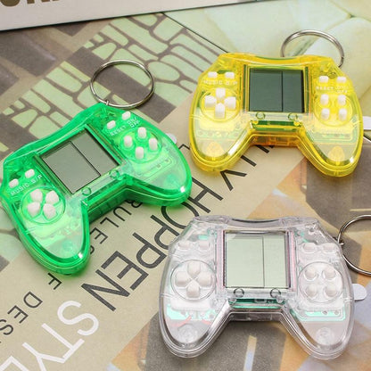 Portable Tetris Game Console Keychain - Nostalgic Puzzle Toy - Blue