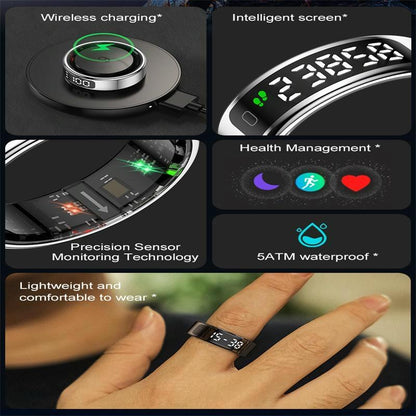 Smart Ring Heart Rate Blood Oxygen Sleep Sports Size 10 - Silver
