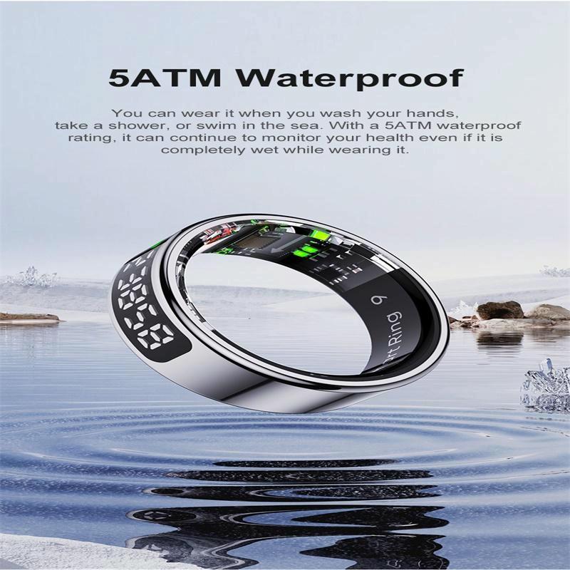 Smart Ring Heart Rate Blood Oxygen Sleep Sports Size 10 - Silver