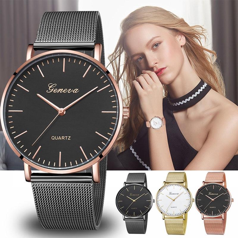 Stainless Steel Mesh Unisex Quartz Watch - Black Shell White Dial Silver Needle