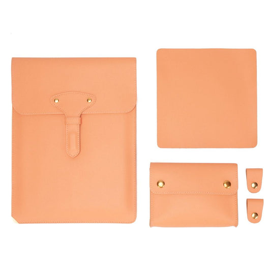 3-in-1 Waterproof Leather Laptop Liner Bag - 13 Inches - Honeydet Oranges