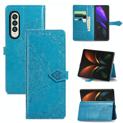 Embossed Mandala Leather Phone Case for Samsung Galaxy z Fold 4 - Rose Gold