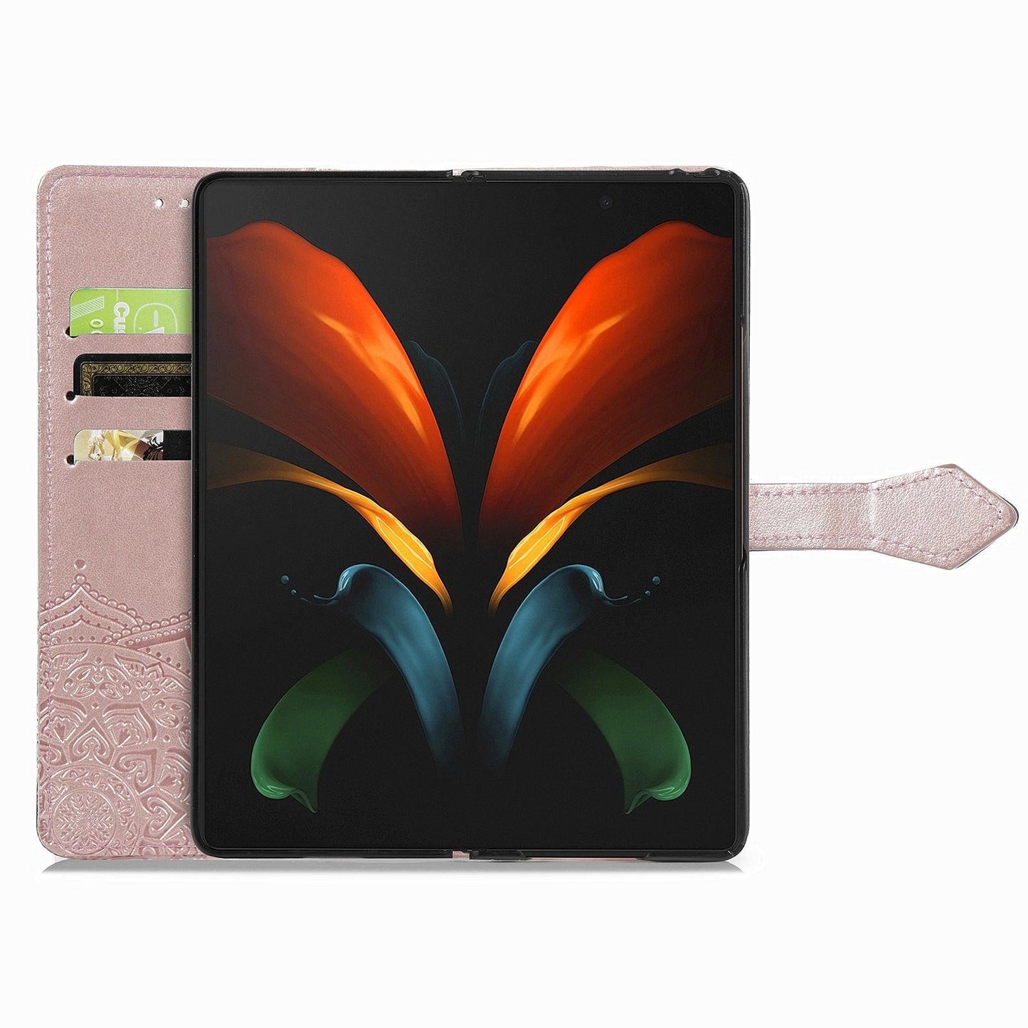 Embossed Mandala Leather Phone Case for Samsung Galaxy z Fold 4 - Rose Gold
