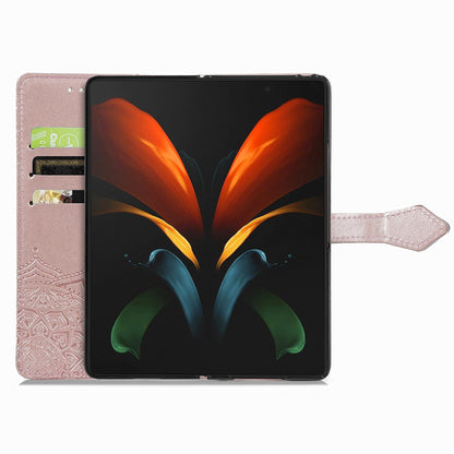 Embossed Mandala Leather Phone Case for Samsung Galaxy z Fold 4 - Rose Gold