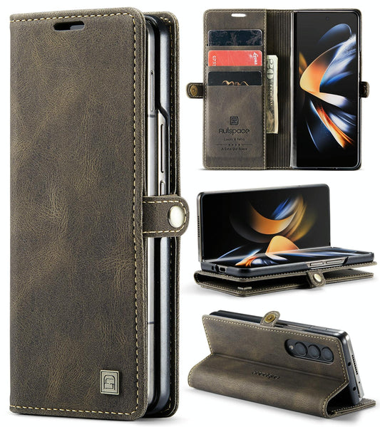 Vintage Rfid Leather Phone Case for Samsung Galaxy z Fold 4 - Coffee