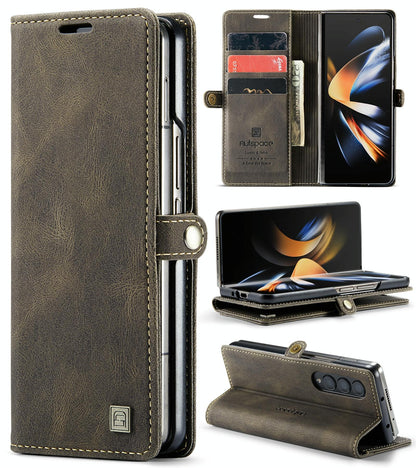 Vintage Rfid Leather Phone Case for Samsung Galaxy z Fold 4 - Coffee