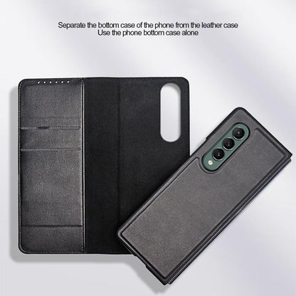 Foldable Leather Phone Case for Samsung Galaxy z Fold 4 - Horizontal Flip - Plain Brown