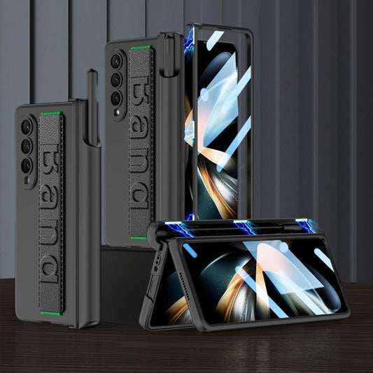 Foldable Phone Case with Magnetic Hinge and Wrist Strap for Samsung Galaxy z Fold 4 - Portable and Secure - Black