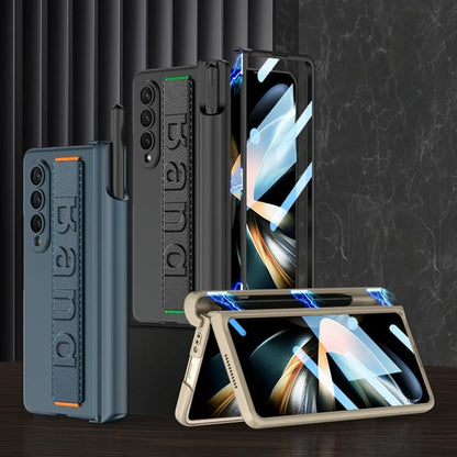 Foldable Phone Case with Magnetic Hinge and Wrist Strap for Samsung Galaxy z Fold 4 - Portable and Secure - Black