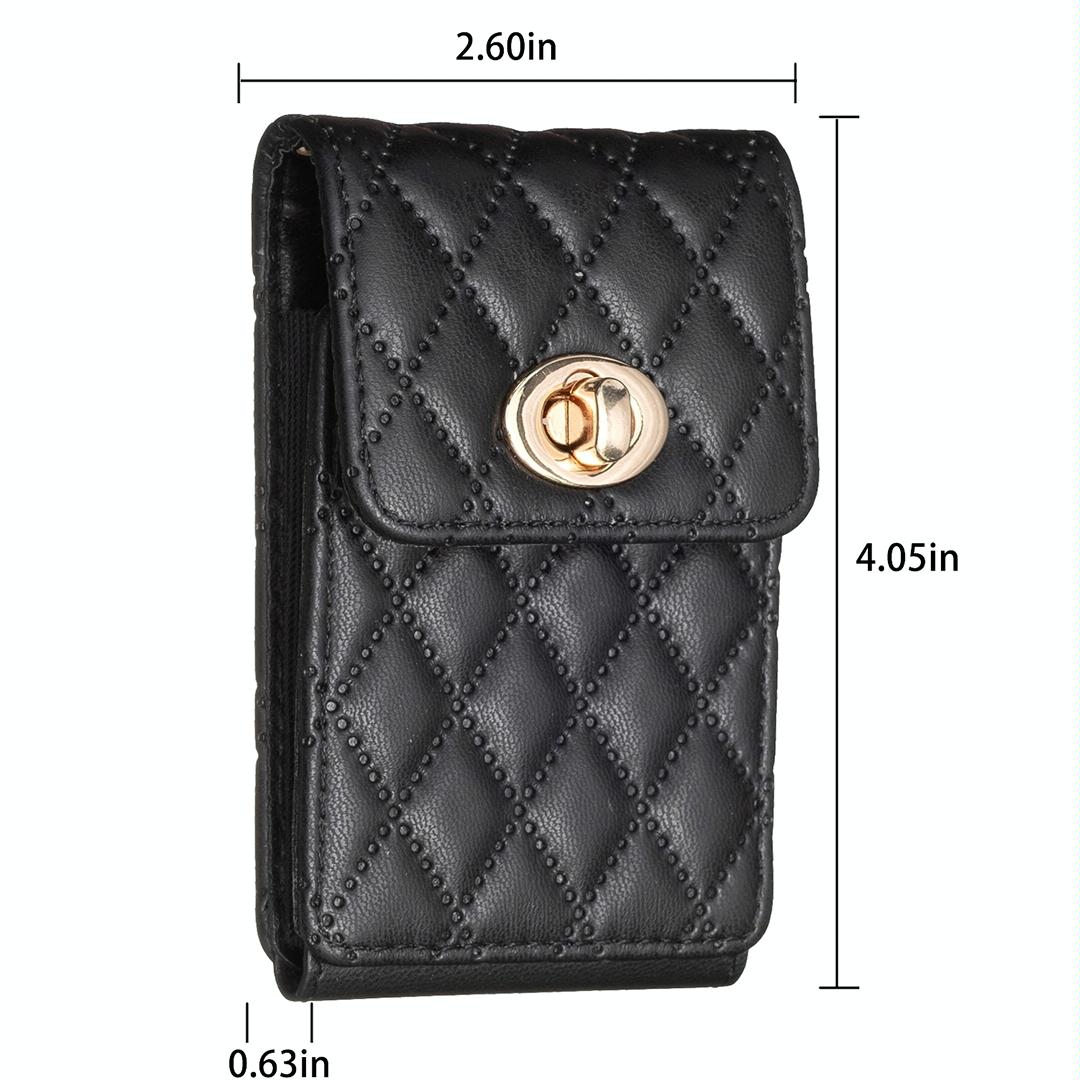 Vertical Card Bag With Metal Buckle For Mobile Phones - Black