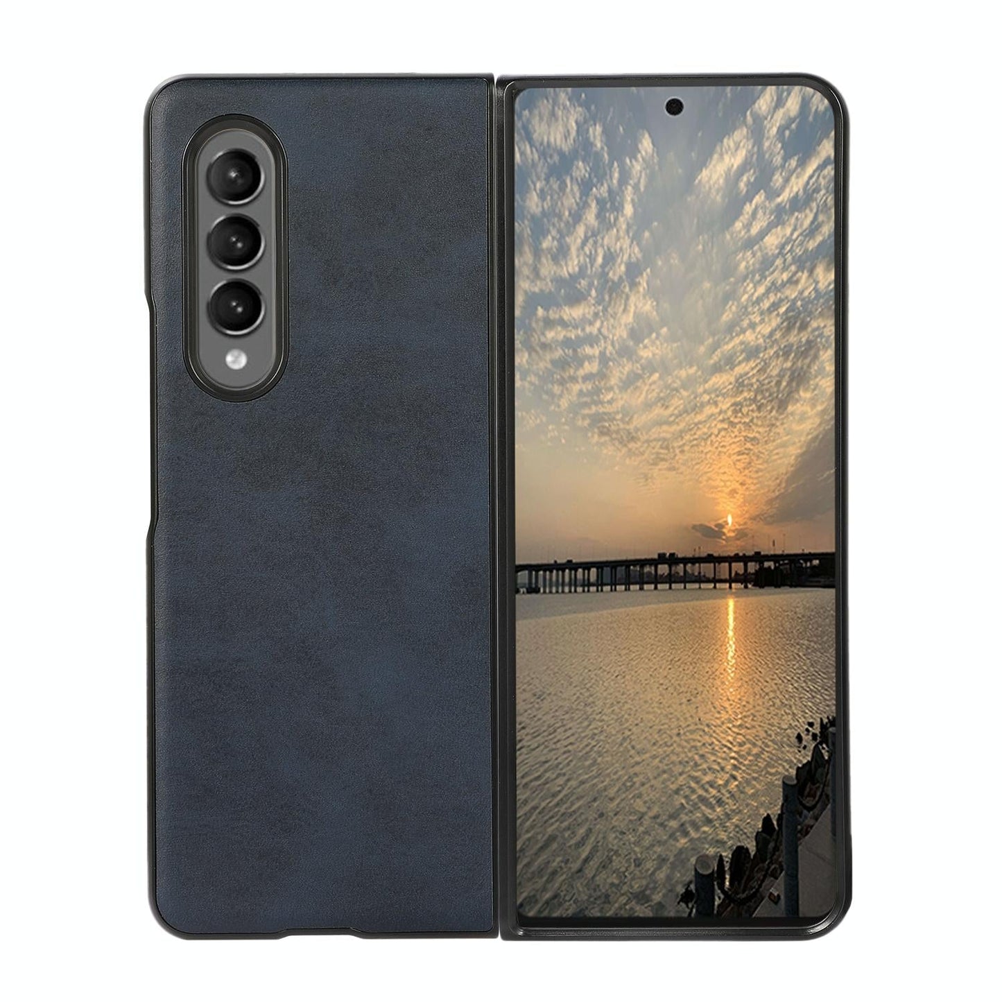 For Samsung Galaxy Z Fold4 5G Dual Tone Calf Texture Shockproof Case - Blue
