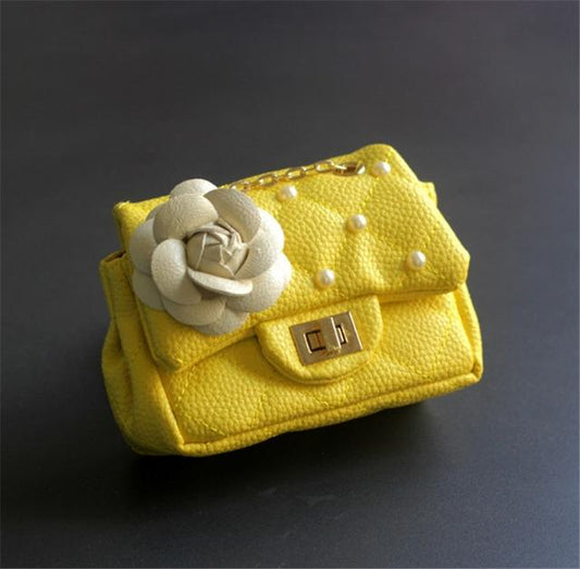 Glitter Flower Chain Kid Shoulder Bag - Yellow