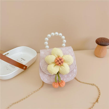 Cartoon Flower Princess Crossbody Bag With Pearl Detail - Purple