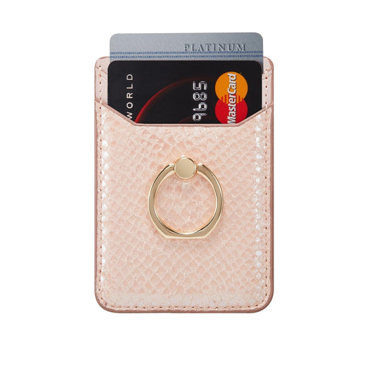 Rfid Snake Texture Phone Card Bag With Ring Fits Most Phones - Rose Gold