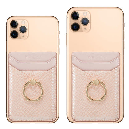 Rfid Snake Texture Phone Card Bag With Ring Fits Most Phones - Rose Gold