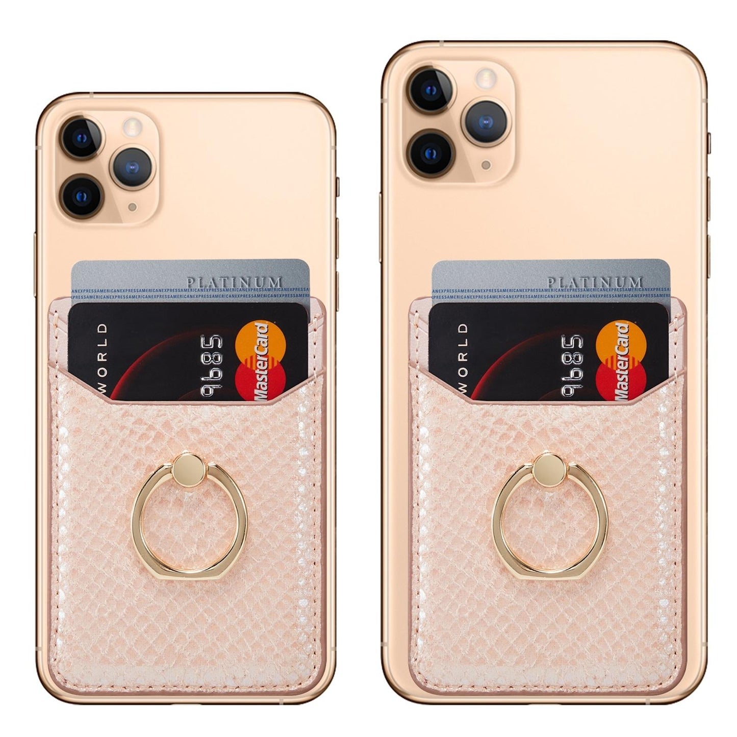 Rfid Snake Texture Phone Card Bag With Ring Fits Most Phones - Rose Gold