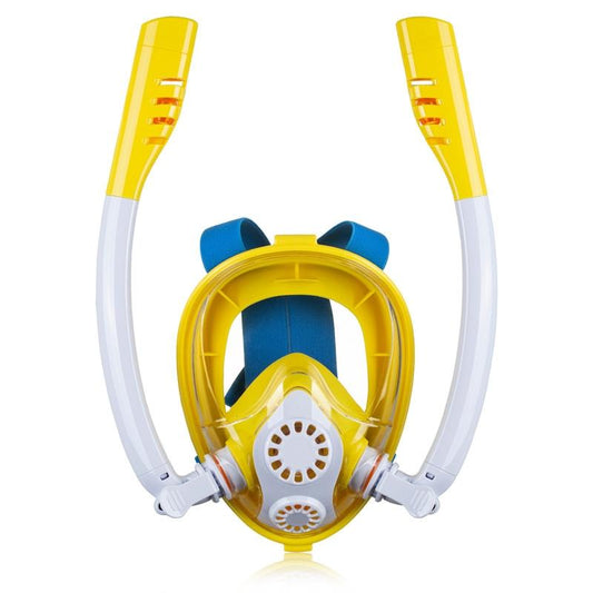 Full Dry Silicone Kids Diving Mask with Double Tubes - White Yellow