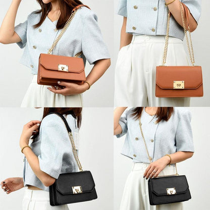 Small Square Flap Lock Crossbody Bag For Women - Black