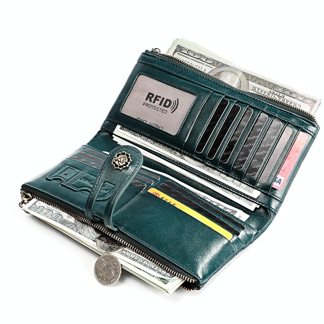 Vintage Rfid Leather Wallet with Card Slots for Women - Green