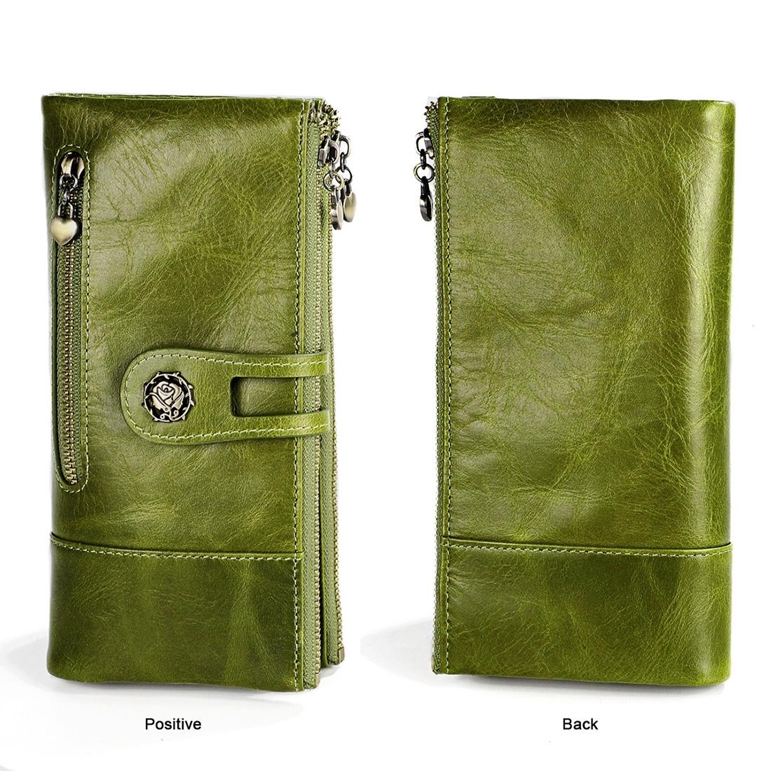 Vintage Rfid Leather Wallet with Card Slots for Women - Green