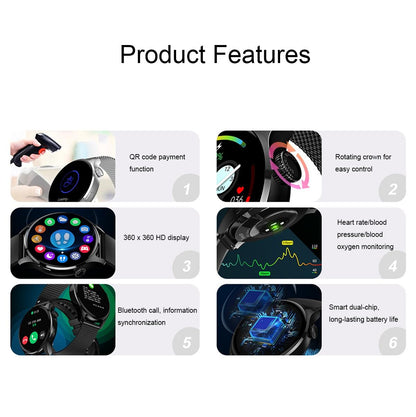 1.32 Inch Heart Rate Monitoring Smart Watch With Payment Function - Black Leather
