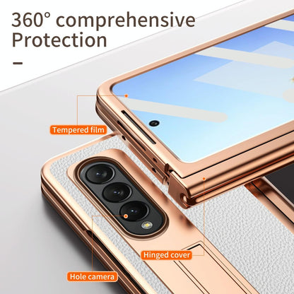 Premium Litchi Leather Hinged Phone Case for Samsung Galaxy z Fold 4 - with Pen - Gold