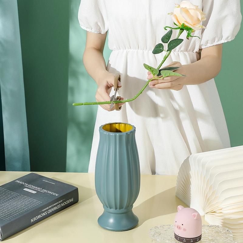 Soft Dried Flower Vase Arrangement For Living Room Decor - Light Green