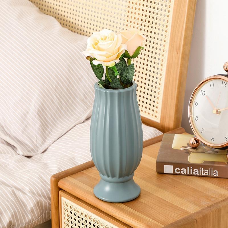 Soft Dried Flower Vase Arrangement For Living Room Decor - Light Green