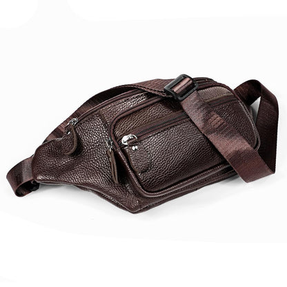 Outdoor Leather Shoulder Bag For Sports & Phone - Brown