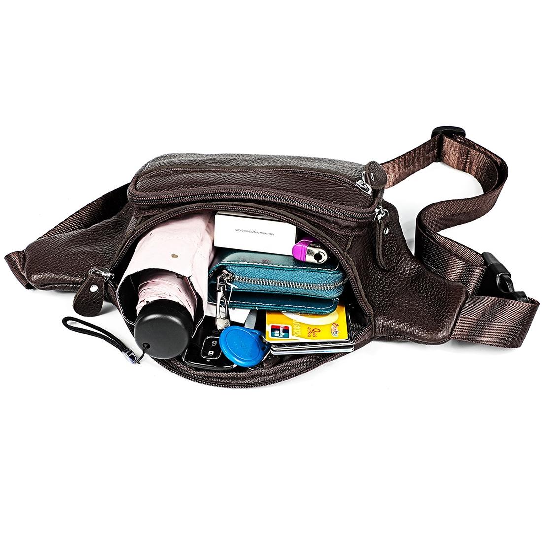 Outdoor Leather Shoulder Bag For Sports & Phone - Brown