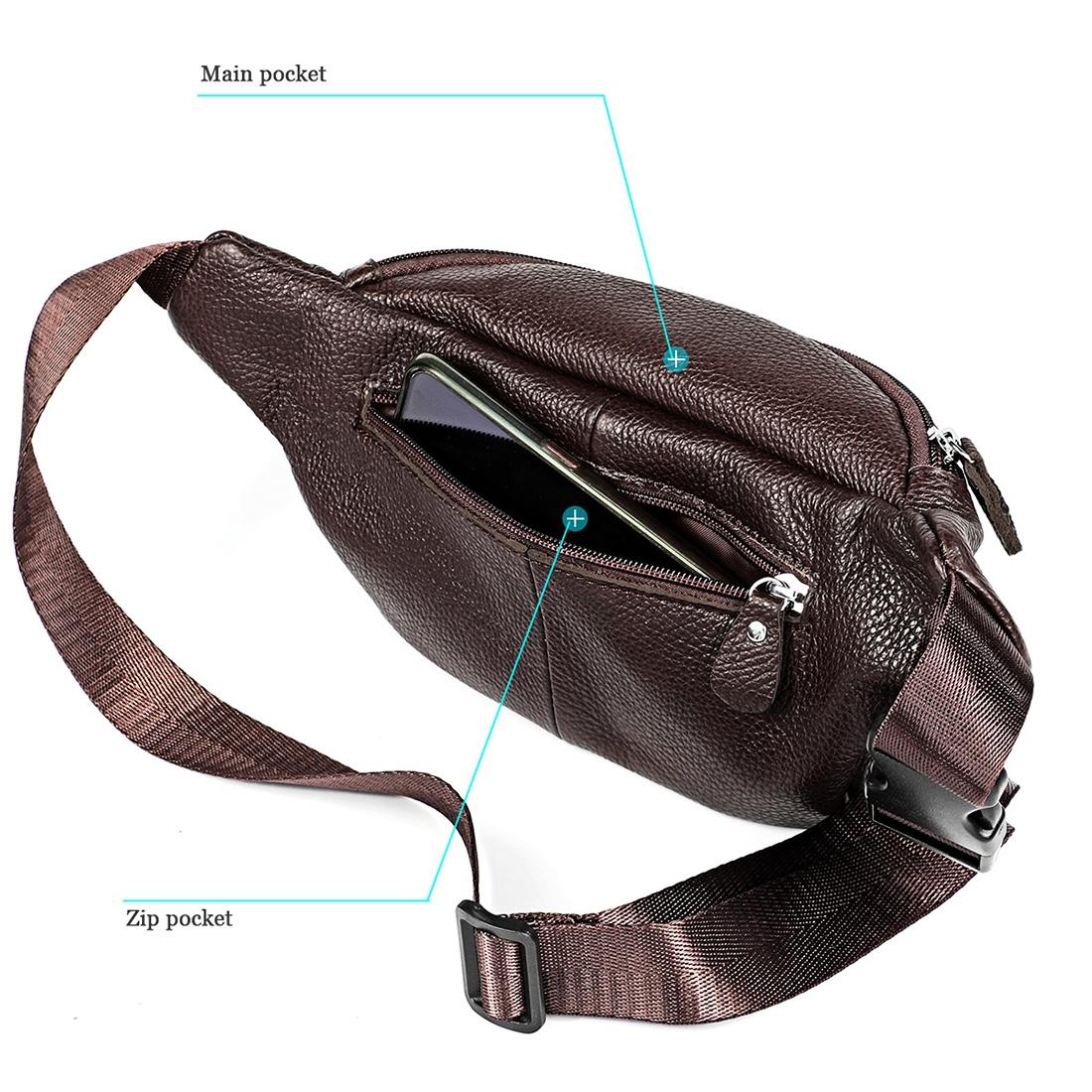 Outdoor Leather Shoulder Bag For Sports & Phone - Brown