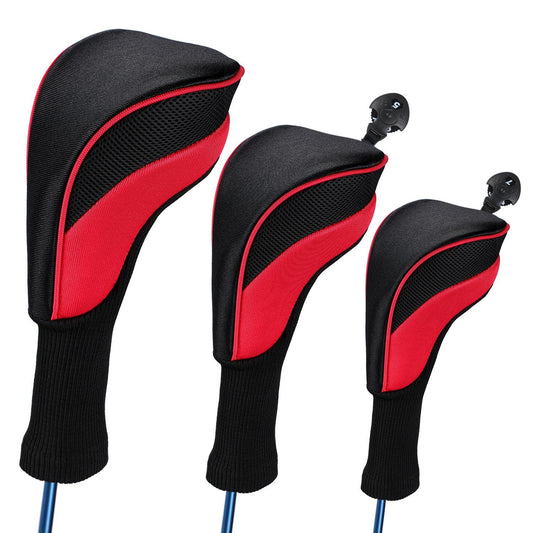 3-In-1 Golf Club Head Cover - No.1 No.3 No.5 - Protective - Red
