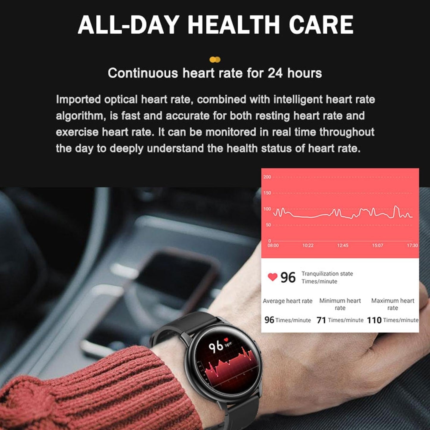 1.3 Inch Tft Screen Smart Watch Support Blood Pressure Monitoring / Sleep Monitoring - Black