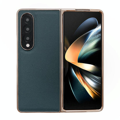 For Samsung Galaxy Z Fold4 5G Leather Phone Case - Nano Plating - Dark Green