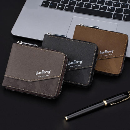 Retro Rfid Blocking Zip Wallet with Short Coin Pocket - Light Brown