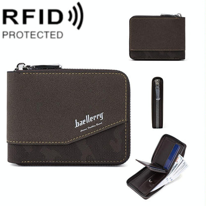 Retro Rfid Blocking Zip Wallet with Short Coin Pocket - Light Brown