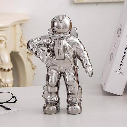 Spacewalker Ceramic Vase With Dried Flowers - Tabletop Decor Tool - Silver