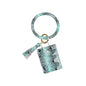 Snake Print Wrist Keychain Coin Purse Black Pu Leather Bracelet Card Case - Green