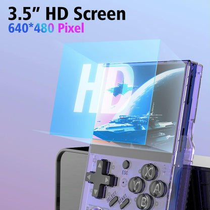 64G Handheld Game Console With 10 000+ Games - 3.5 Inch Transparent Black - Transparent Orange