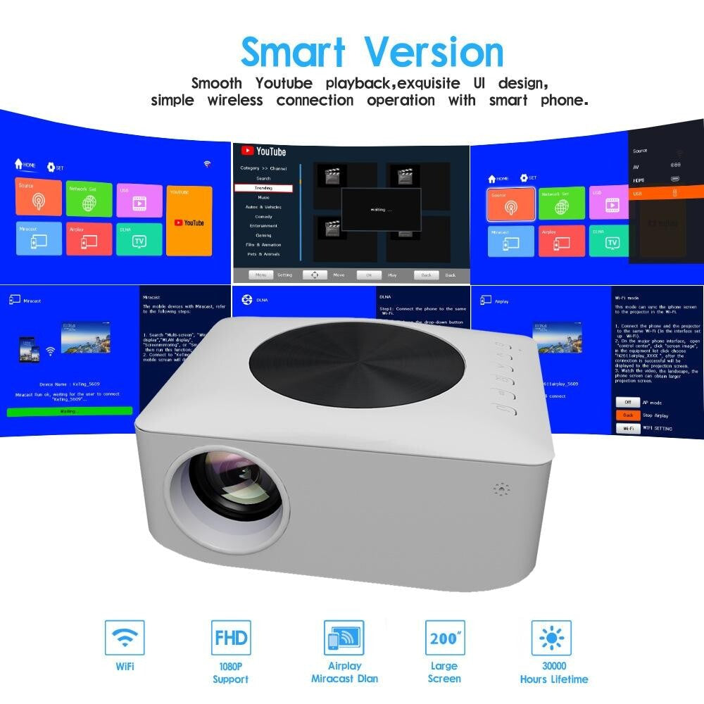 1080P Mini Wifi Projector - Wireless Screen Mirroring