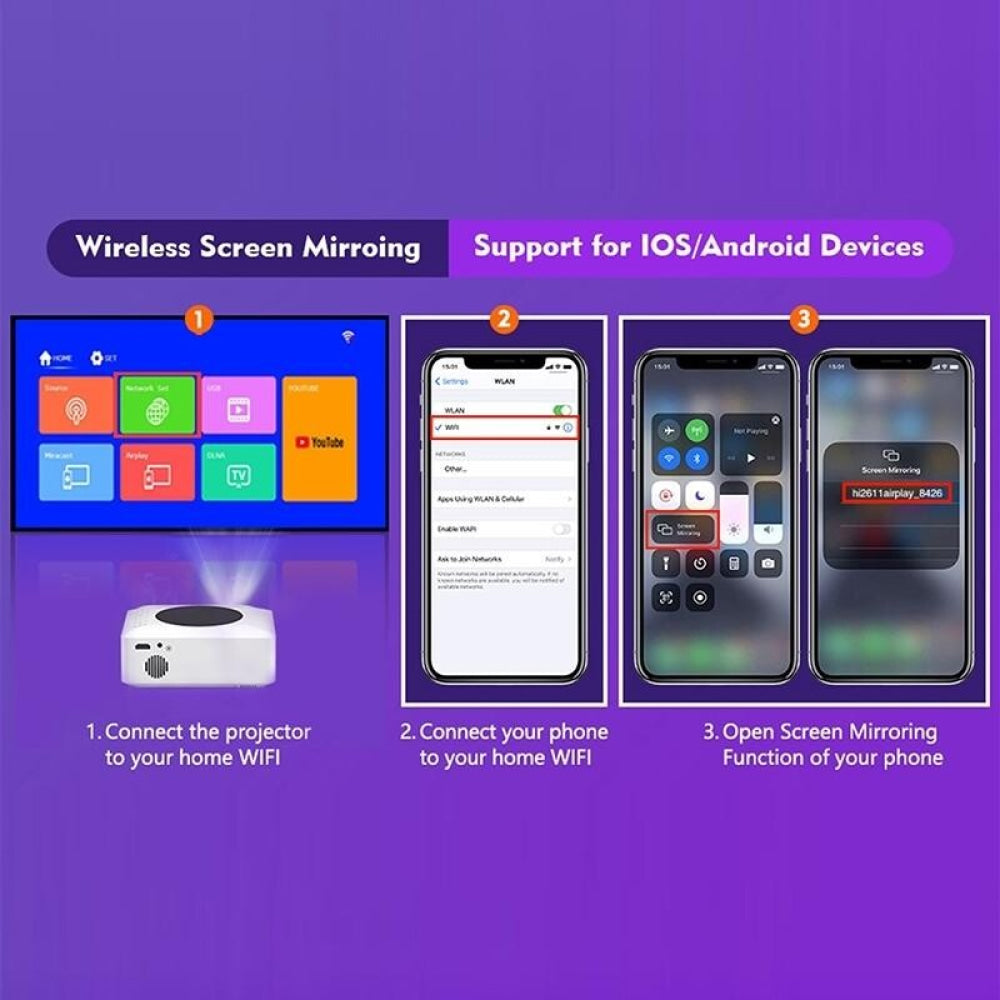 1080P Mini Wifi Projector - Wireless Screen Mirroring