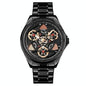 Waterproof Men Quartz Watch with Rotatable Gear Dial - Black Shell Black Surface