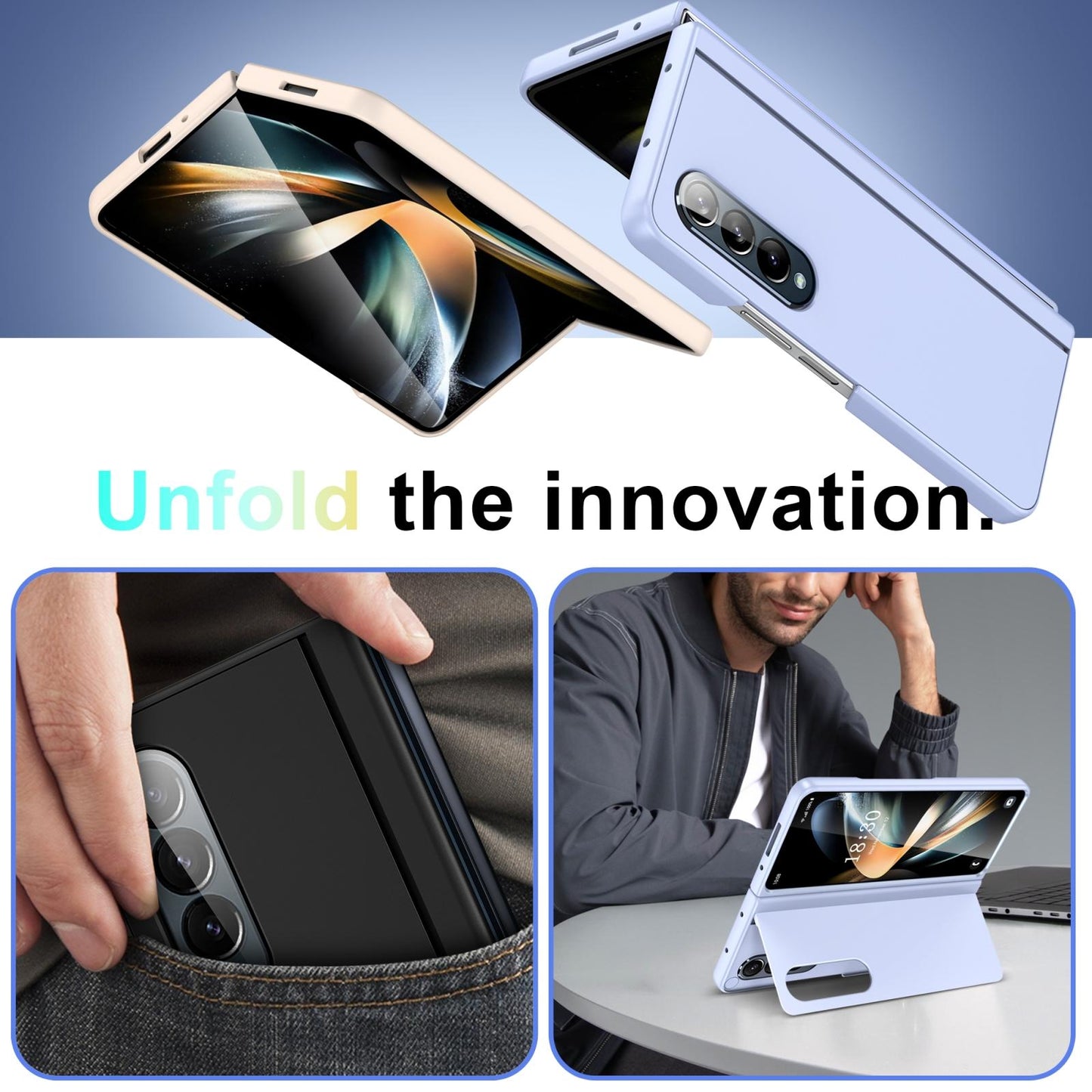 Foldable Phone Case with Holder for Samsung Galaxy z Fold 4 - Full Coverage - Pink