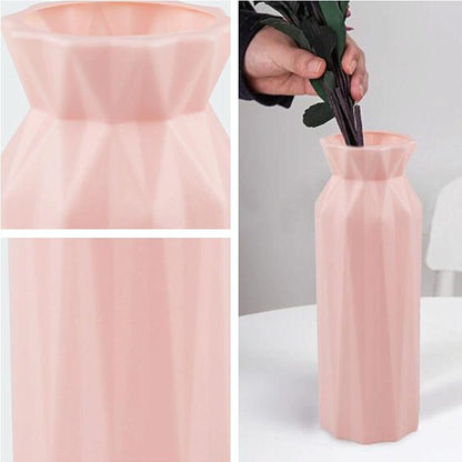 2-Pack Plastic Round Vases - Simple Anti-Fall Home Decor Ornaments - Pink