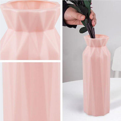 2-Pack Plastic Round Vases - Simple Anti-Fall Home Decor Ornaments - Pink