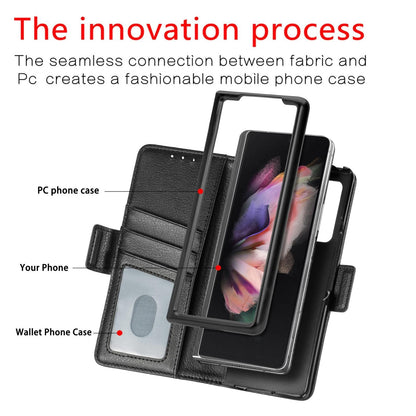 For Samsung Galaxy Z Fold4 5G Litchi Pattern Case With Pen And Card Slots - 4 - Rose Gold