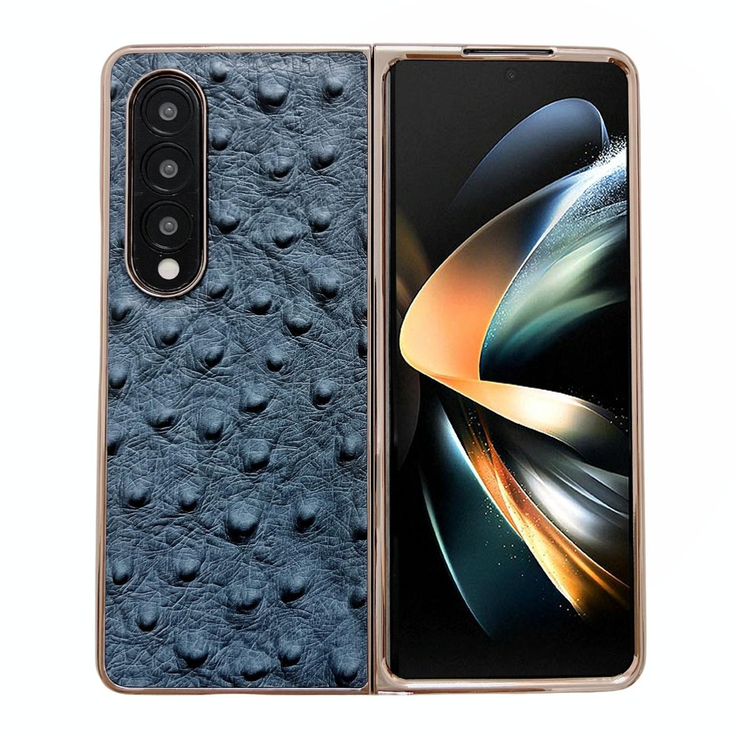 For Samsung Galaxy Z Fold4 5G Ostrich Leather Phone Case - Black