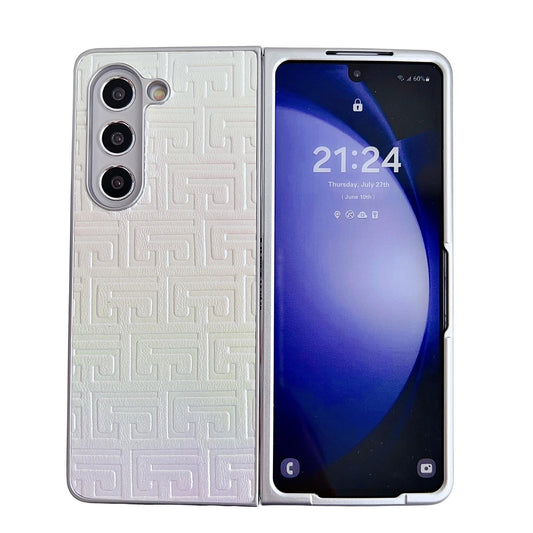 Geometric Gradient Leather Phone Case for Samsung Galaxy z Fold 4 5g - Pearlescent Finish - Silver
